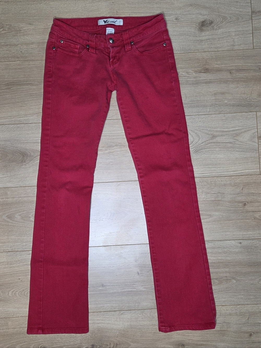 Y2K Wet Seal Red Extreme Low Rise Slim Jeans Size 0 Fitted Stretch Denim